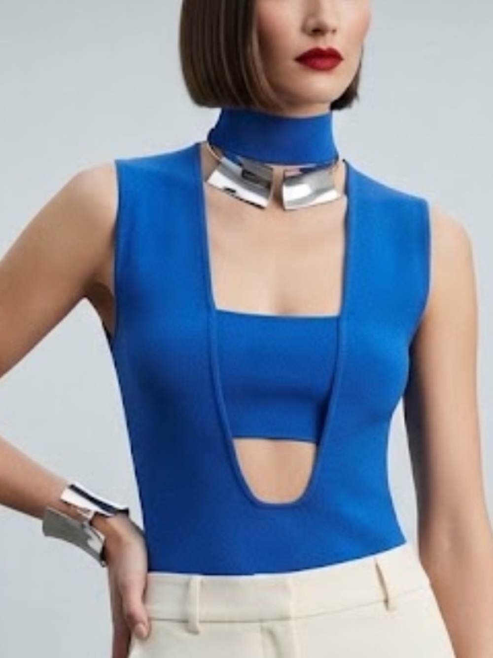 Zara Cut Out Choker Knit Bodysuit in Cobalt Blue S